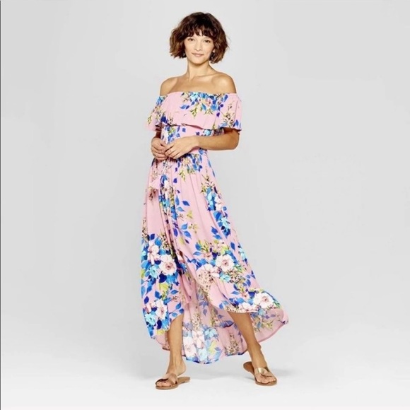 *SOLD* Off shoulder floral midi maxi dress buttons - Picture 2 of 13